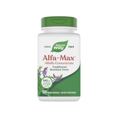 Nature's Way Alfa-Max - Alfalfa Supplement - Alfalfa Leaf, Stem & Flower - Gluten Free & Vegan - 100 Capsules