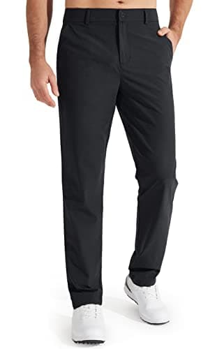 Libin Mens Golf Pants Stretch Work Dress Pants 30" Quick Dry Lightweight Business Casual Pants for Men Comfy Water Resistant, Black, 32W x 30L