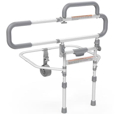 Lemagalu Heavy Duty Bed Rails for Elderly Adults Safety-Foldable Bed Rail for Senior with Adjustable Heights Fits All Bed Sizes，Bed Handle Bedside Assist with Pocket -504M (White and Gray)