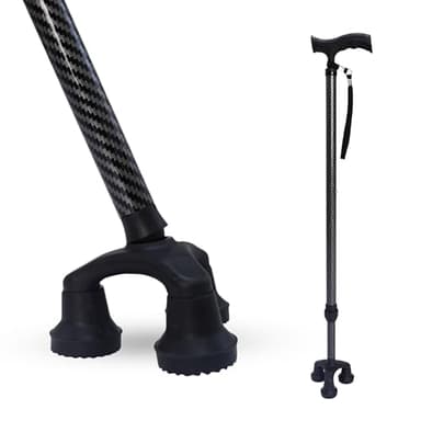 Dr. Aid Tripod Walking Cane for Men & Women – Premium Carbon Fiber Black Cane – Foldable & Adjustable – Heavy-Duty Walking Stick for Seniors, Supports 400 lbs, Stability Canes for Women & Men