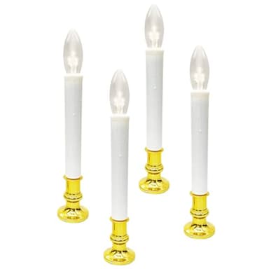 Konictom 4 Pack Battery Operated Window Candles With Timer, Electric LED Flameless With Gold Holders & 3v Ultra-Bright Bulbs for Christmas Holiday Decoration