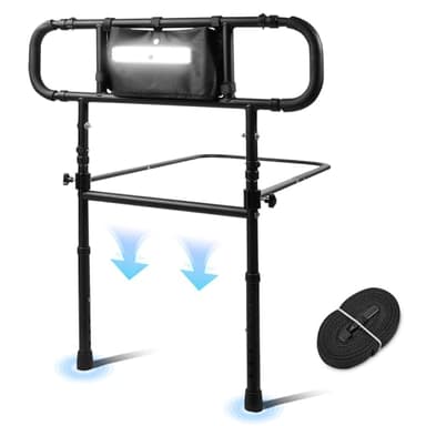 ALIESTFDNO Bed Rails for Elderly Adults Safety, Adjustable Bed Assist Rails, Safety Bed Handle with Leg & Motion Light, Foldable Bed Rails for Seniors, Surgery Patients & Handicap