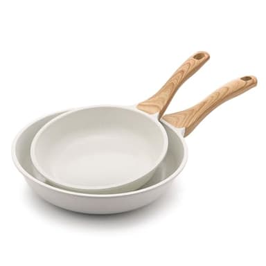 SENSARTE Nonstick Frying Pan Skillets, Ceramic Coating Omelette Pans, Healthy Cookware Chef's Pan, White, Free of PTFE & PFAS (8+10 Inch)