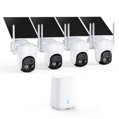PIOJER 4K Dual-Lens Outdoor Wireless WiFi Security Camera System for Home, No Subscription Required, Solar Powered, 4-Cam Kit, 360° Pan & Tilt, Auto Tracking, Color Night Vision, Easy Setup