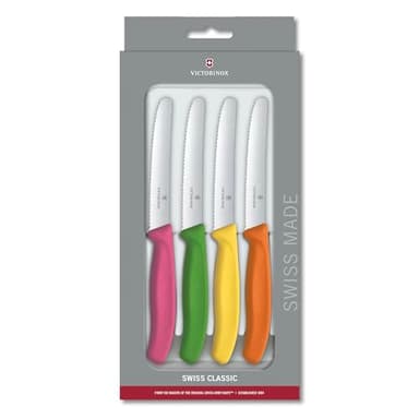 Victorinox Swiss Classic Paring Knife Set - Superior Kitchen Knives for Cutting Fruit, Vegetables & More - Cooking Knives for Kitchen Accessories - Multicolored 4-Piece Set, Serrated Edge, 4.3"