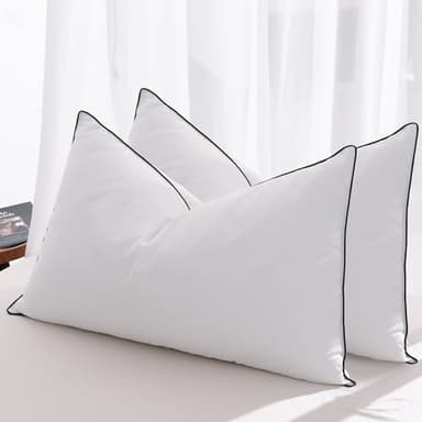 Mosluna Feather Down Pillows King Size Set of 2, Luxury Hotel Collection Bed Pillow 2 Pack, Airyfil™ Powered Fillings & Feathers Pillow，Fluffy Plush for Side Sleepers, Medium Firm, 20x36 in.