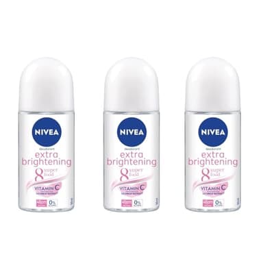 NIVEA Extra Brightening Flavor, Roll-On Deodorant, Alcohol-Free, 48HR Odor Protection, 50ml, 1.69oz, Pack of 3
