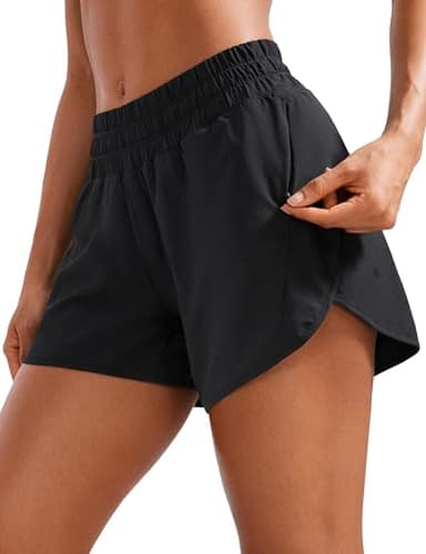 CRZ YOGA Womens Mid Waisted Running Shorts Liner - 5'' Quick Dry for Athletic Sport Workout Track with Zip Pocket Black Small