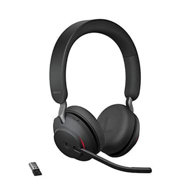 Jabra Evolve2 65 Bluetooth Wireless Headset with Mic for Calls and Music, Dual-Ear Headphones with USB-A Adapter, Up to 37 Hours Battery, Noise-Cancelling, Works with Online Meeting Apps, Black (193)