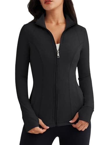 Trendy Queen Womens Lightweight Zip Up Jackets 2025 Athletic Hoodies Fall Gym Shirts Running Workout Clothes with Pocket Black M