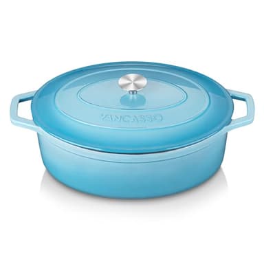 vancasso Enameled Cast Iron Dutch Oven, 9.3 Quart Dutch Oven Pot with Lid, Oval Dutch Oven Cast Iron Pot with Non Stick Coating for Bread Baking, Light Blue