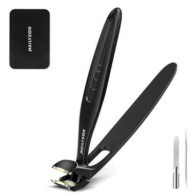 Upgrade Extended Toenail Clippers for Thick Toenails, Long Handled Nail Clippers for Seniors, Large Fingernail Clipper Angled Head with Catcher, Ergonomic Wide Opening Heavy Duty Cutter for Men Women