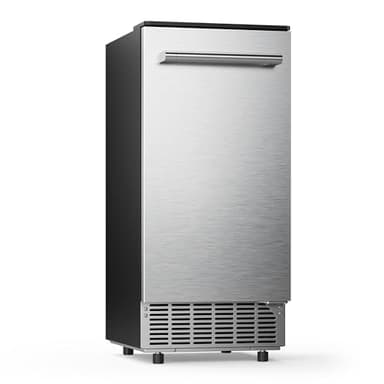 ecozy 15" Under Counter Ice Maker Machine, Built in Freestanding Ice Maker, 80 Lbs/Day, 24 Lbs Storage, Auto-Cleaning /24H Timer/Smart LCD Panel, Stainless Steel Ice Scoop for Commercial & Home Use