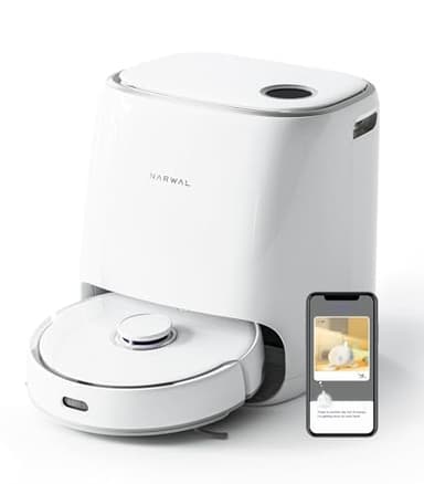 NARWAL Freo Robot Vacuum and Mop Comb, Washing & Drying, Dirt Sense Ultra Clean, Auto Add Cleaner, LCD Display, Smart Swing, Arcuate-Route, WiFi, APP Control, White (Renewed)