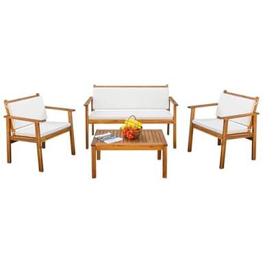 Devoko Patio Furniture 4 Piece Acacia Wood Outdoor Conversation Sofa Set with Table & Cushions Porch Chairs for Garden, Deck, Backyard, Natural