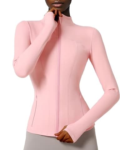 Locachy Women's Slim Fit Full Zip Athletic Running Sports Workout Jacket with Thumb Holes 02 Pink M