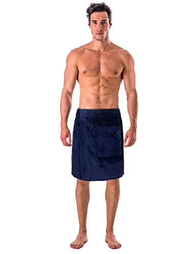 Turkish Cotton Terry Velour Adjustable Body Wrap Towel for Men (Navy Blue, One Size)