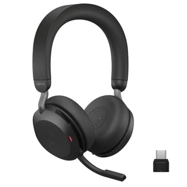 Jabra Evolve2 75 PC Wireless Headset with 8-Microphone Technology - Dual Foam Stereo Headphones with Advanced Active Noise Cancelling, USB-C Bluetooth Adapter and MS Teams-Compatibility - Black