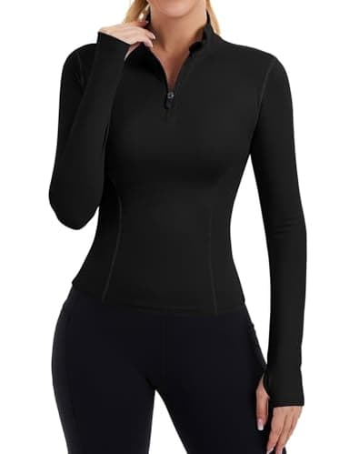 ZHENWEI Workout Jackets for Woman Long Sleeve Quarter Zip Pullover Quick Dry Golf Polo Shirt Athletic Slim Fit Cropped Workout Tops (Black,M)