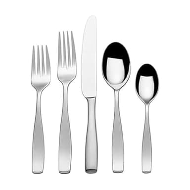 Mikasa Satin Loft 65-Piece Flatware Set for 12, 18/10 Stainless Steel Silverware with Forks, Knives, Spoons, and Serving Utensils, Durable and Elegant Design
