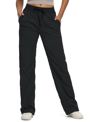 SEVEGO Women's 34" Tall Inseam Lightweight Dance Studio Pants Ruched Workout Athletic Casual Pants with Pockets Black, M
