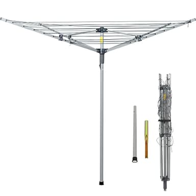 JS HANGER Collapsible 4-arm Rotary Outdoor Umbrella Drying Rack Metal Clothes Dryer Clothesline with 131ft Drying Space