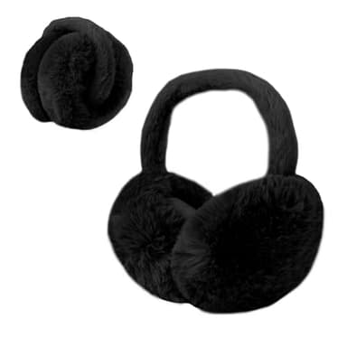 Duxesuk 1 Pcs Fluffy Warmers Headband Winter, Warm Ear Muffs for Women and Men, Foldable Fluffy Earmuffs with Headband, Warmers Headband Winter Accessories (Black)