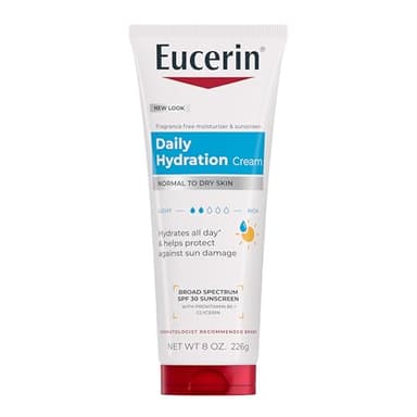 Eucerin Daily Hydration Broad Spectrum SPF 30 Sunscreen Body Cream for Dry Skin, Fragrance Free Sunscreen Moisturizer, 8 Oz Tube
