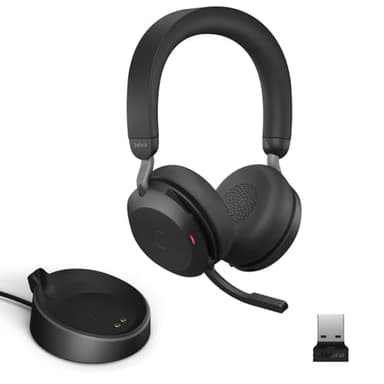 Jabra Evolve2 75 PC Wireless Headset with Charging Stand and 8-Mic Technology - Dual Foam Stereo Headphones with Advanced Active Noise Cancelling, USB-A Bluetooth Adapter and UC Compatibility - Black