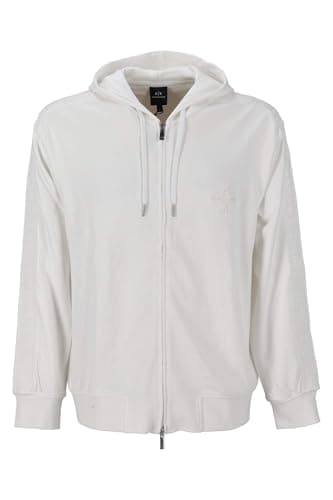 A | X ARMANI EXCHANGE Men's Logo Tape Cotton Interlock Zip Up Hooded Sweatshirt, Off White
