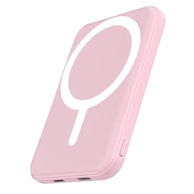 podoru for Magsafe Battery Pack, 5000mAh Magnetic Power Bank with Type-C Cable 20W PD Fast Charging Lighting Input Wireless Portable Charger for iPhone 17/16/15/14/13/12/ All Series-Pink