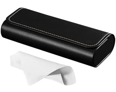 RayLove Glasses Case Hard Shell, Travel Sunglasses Case, Leather Hard Eyeglass Case for Women, Reading Glasses Case for Men (Faux Leather, Black)