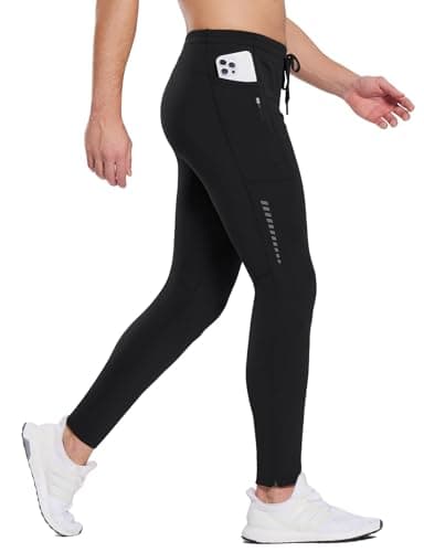 baleaf Thermal Running Tights for Men Fleece Lined Compression Leggings Winter Men’s Pants with Zipper Pockets Cycling Gear Cold Weather Black M