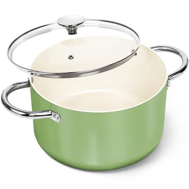 MICHELANGELO Stock Pot with Lid, 6 Quart Cooking Pot with Ceramic Coating, Nonstick Ceramic Soup Pot with Lid, Induction Compatible - 6QT Stockpot, Green