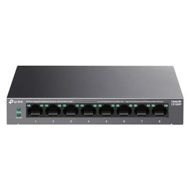 TP-Link LS108GP | 8 Port PoE Gigabit Ethernet Switch | 8 PoE+ Port @ 62W | Plug & Play | Extend Mode | PoE Auto Recovery | Desktop/Wall Mount | Silent Operation
