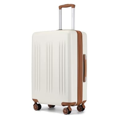 Kono Lightweight 24 Inch Expandable Luggage with Quiet Spinner Wheels TSA Lock, Scratch and Drop Resistant PC+ABS Hardside Durable Medium Checked Suitcase, Cream White & Brown