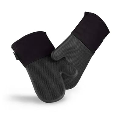 HexClad Silicone Oven Mitt Set, 2-Pack, Heat Resistant to 500ºF, Black