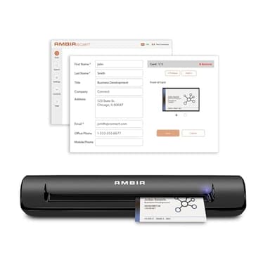Ambir TravelScan Pro 600-BCS Simplex Document Scanner with AmbirScan Business Card for Windows PC and MAC