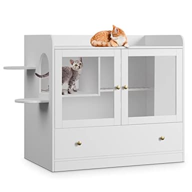 Lovinouse Luxury XL White Cat Litter Box Enclosure, Modern Dog-Proof Cat Condo with Large Tray, Suitable for Most Cats