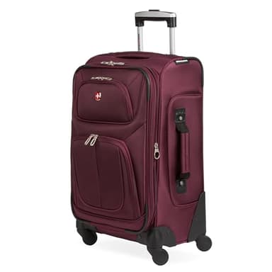 SwissGear Sion Softside Expandable Luggage – Carry-On Suitcase with 360 Degree Wheels & Retractable Handle – 21 Inch, Perfect for 1-3 Night Trips – Merlot