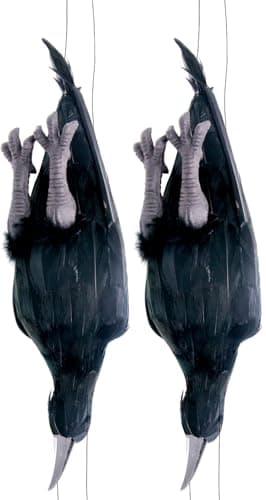 Mootikar Get Rid of Crows - 2 Pack Realistic Lifesize Large Black Feathered Crows Decoy 17 inch