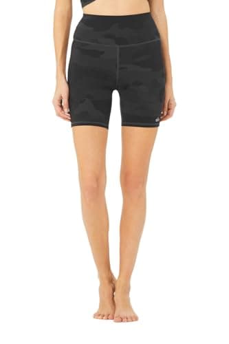 Alo Yoga Women's High Waist Vapor Short, Black Camouflage, Small