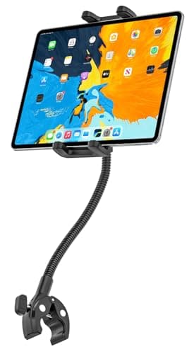 Wukanleng Gooseneck Tablet Holder with Flexible Long Arm, Anti-Slip iPad Clamp Mount for Treadmill/Spin Bike/Stroller/Wheelchair/Elliptical/Boat/Mic Stand/Peloton/Indoor Cycle, Fits 4-13" Device