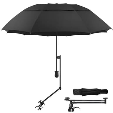 HOBVO UPF 50+ Golf Umbrella with Adjustable Universal Clamp Portable Umbrellas for Rain, Manual Open & Close, for Beach Chair, Golf Cart, Stroller, Bleacher, Patio(Black, 43.3")
