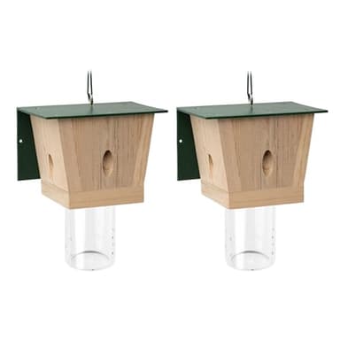 Carpenter Bee Trap for Outside - Green Pentroof Shed Style Nature Hanging Wood Carpenter Bee Traps Outdoor - Best Bee Trap - Insect Traps with Removable Vault (2 Pack)