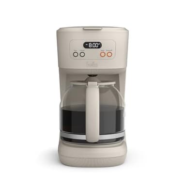 BELLA 12 Cup Programmable Coffee Marker, Reusable Dishwasher Safe Accessories, Easy LCD diaply, Auto Shutoff, 900 watt, Oatmilk