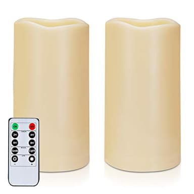 Amagic 3" x 6" Waterproof Outdoor Flameless Candles, Battery Operated Candles with Remote and Timer, Flickering LED Pillar Candle for Outside Patio Garden and Indoor Home Decor, Ivory, Set of 2