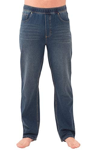 PajamaJeans Men's Pull-On Jeans - Elastic Waist Straight Leg Denim Pants, Vintage Wash, LG