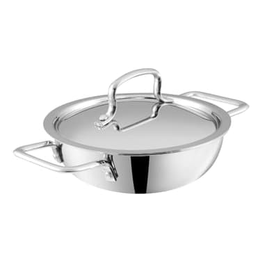 Vinod Platinum Triply Stainless Steel Kadai | Suitable For Indian Cooking, Sauces, Stews, Soups | Induction, Electric Friendly (18cm Extra Deep)