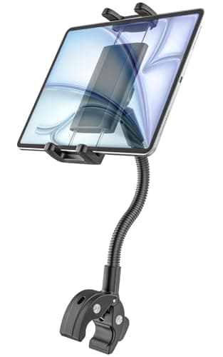 Kolasels Spin Bike Tablet Holder, Gooseneck Tablet Holder for Wheelchair, Stroller, Indoor Cycling, Gym Bicycle, Treadmill, Mic Stand, Compatible iPad Pro Air Mini, Galaxy Tabs, 4.7-12.9" Tablets